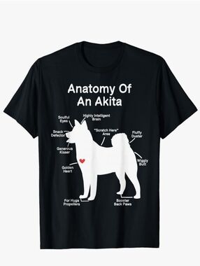 Unisex Tee Shirt:  "Anatomy Of An Akita" Humorous And Loving